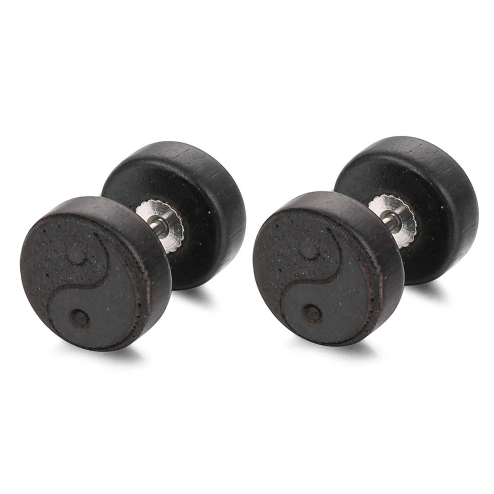 Σκουλαρίκια καρφάκια από ξύλο Yin Yang μαύρο