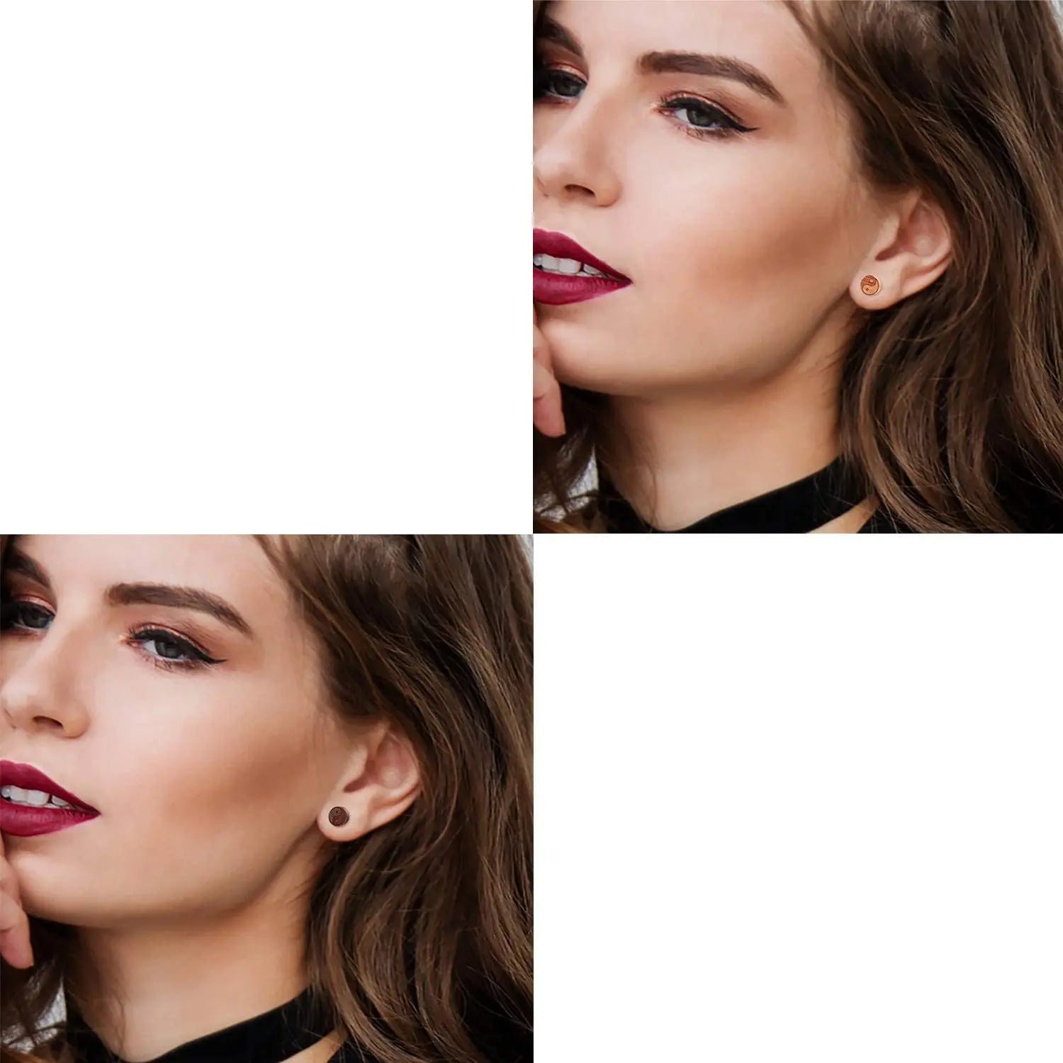 Boucles d'Oreilles Clou en Bois Yin Yang femme