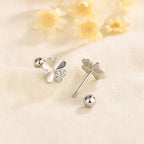 Σκουλαρίκια Καρφίτσα με Φύλλο Τριφυλλιού 4 Φύλλων με Ζιρκόν