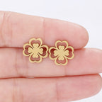Σκουλαρίκια καρφίτσα με φύλλο τετράφυλλου τριφυλλιού χρυσό