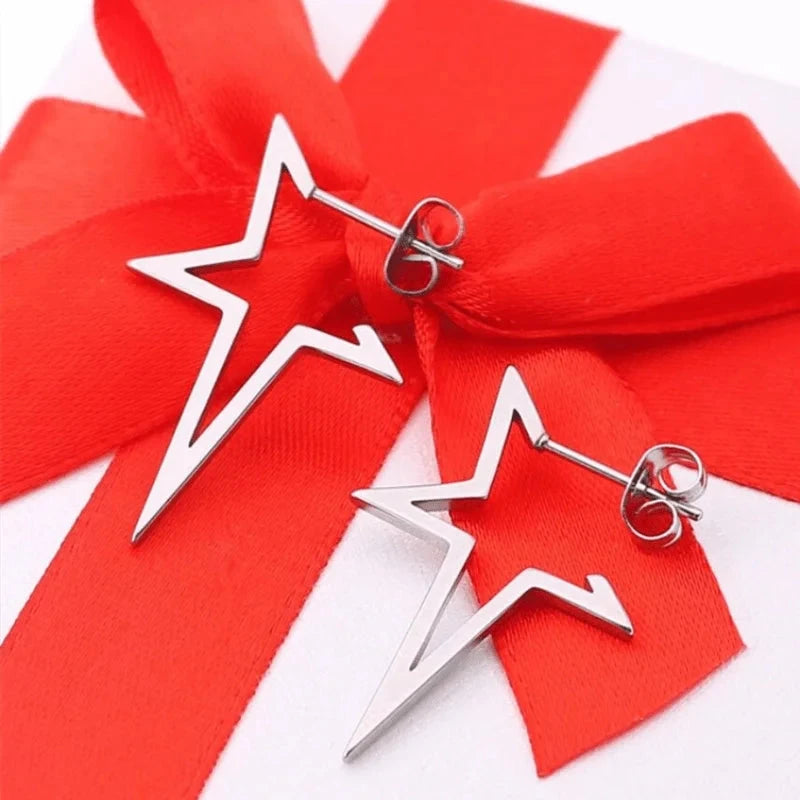 Boucles d'Oreilles Clou Etoile Style Punk argent