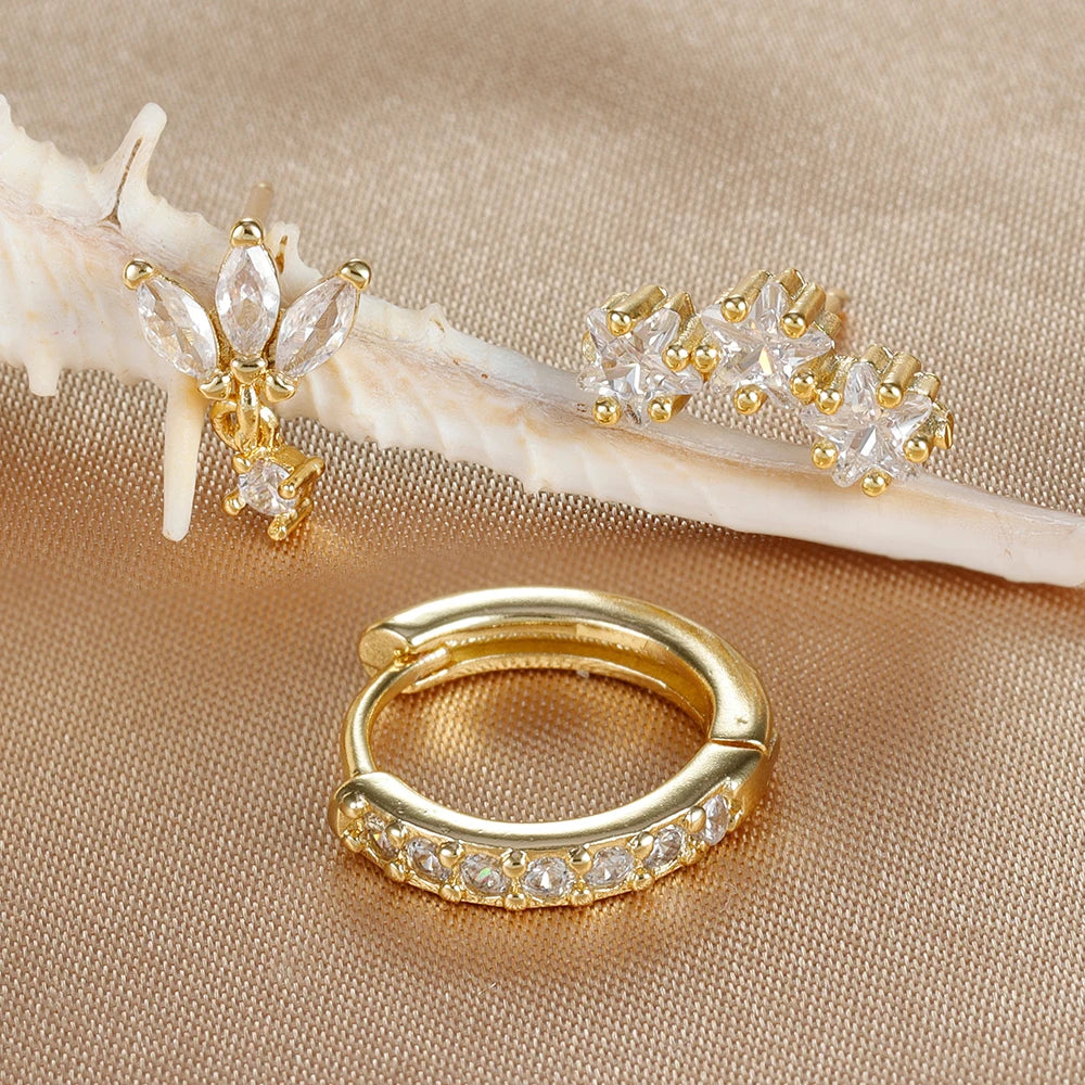 Σκουλαρίκια Καρφάκια Αστέρια με Ζιρκόν για Γυναίκες χρυσά