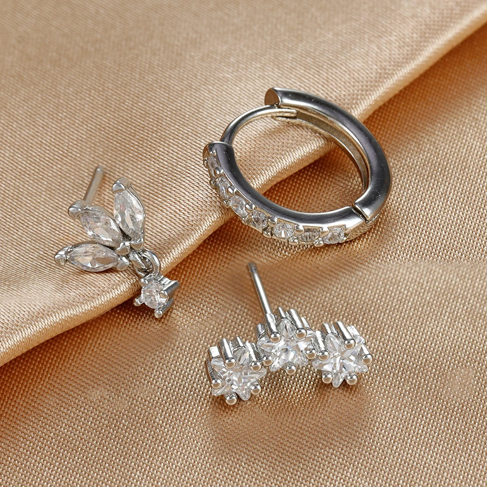 Σκουλαρίκια Καρφάκια Αστέρια με Ζιρκόν για Γυναίκες ασημί
