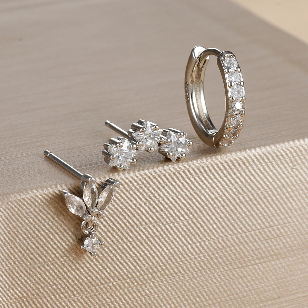 Σκουλαρίκια Καρφάκια Αστέρια με Ζιρκόν για Γυναίκες ασημί