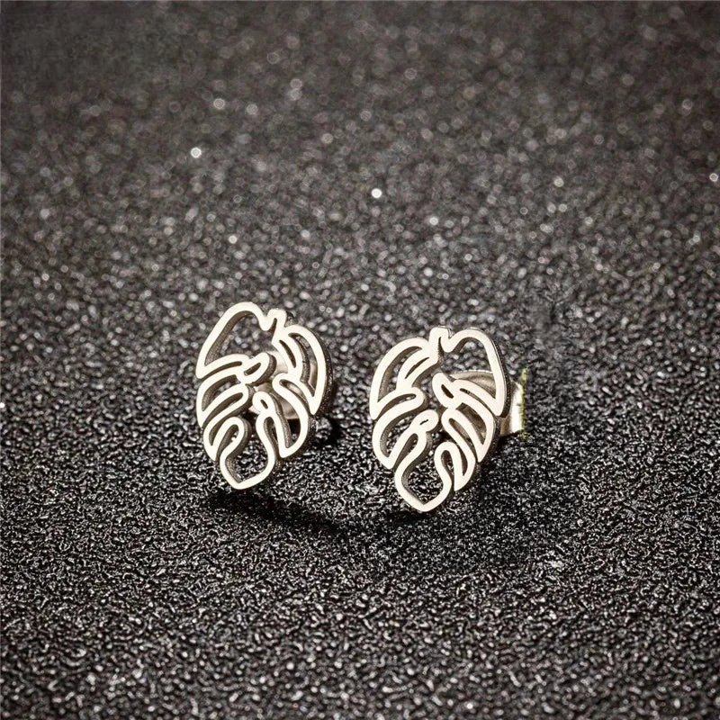 Boucles d'Oreilles Clou Feuille de Palmier argent