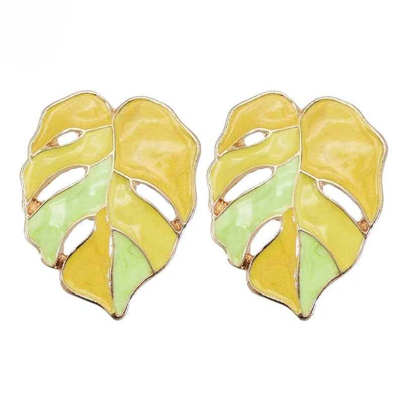 Boucles d'Oreilles Clou Feuille de Palmier jaune