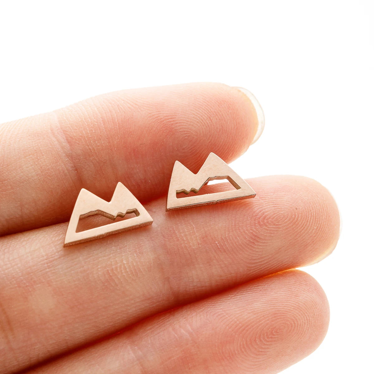 Σκουλαρίκια καρφίτσα με μινιμαλιστικά βουνά ροζ χρυσά