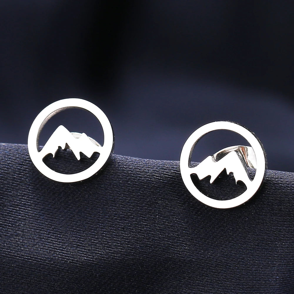 Boucles d'Oreilles Clou Rondes Montagnes pour Femme ou Homme argent