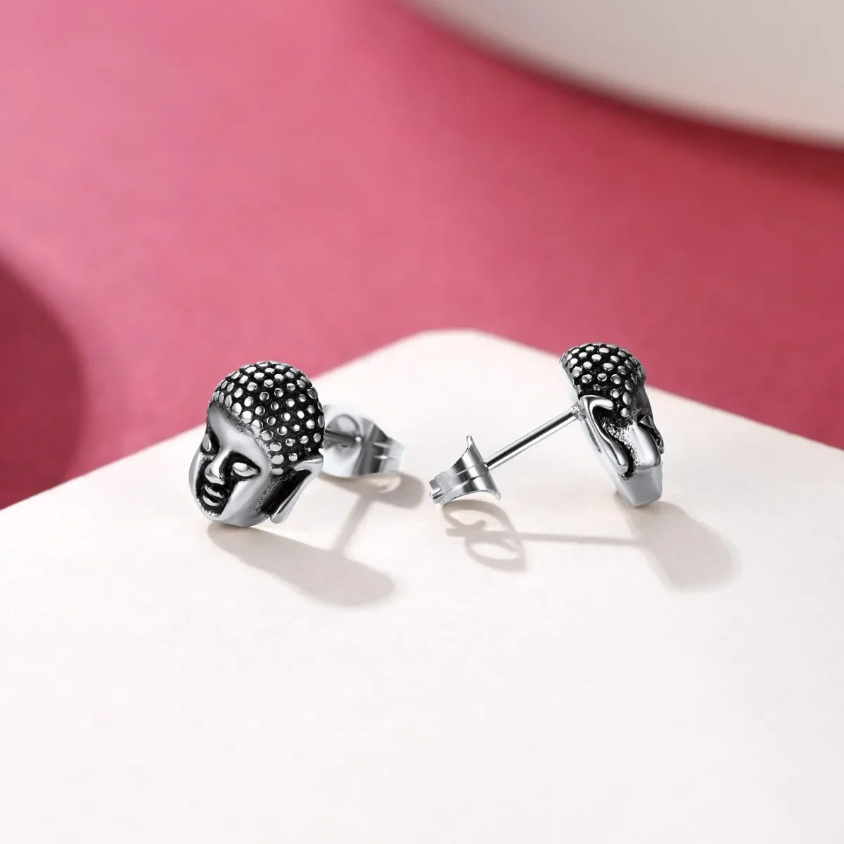 Σκουλαρίκια καρφίτσα με κεφάλι Βούδα ασημί