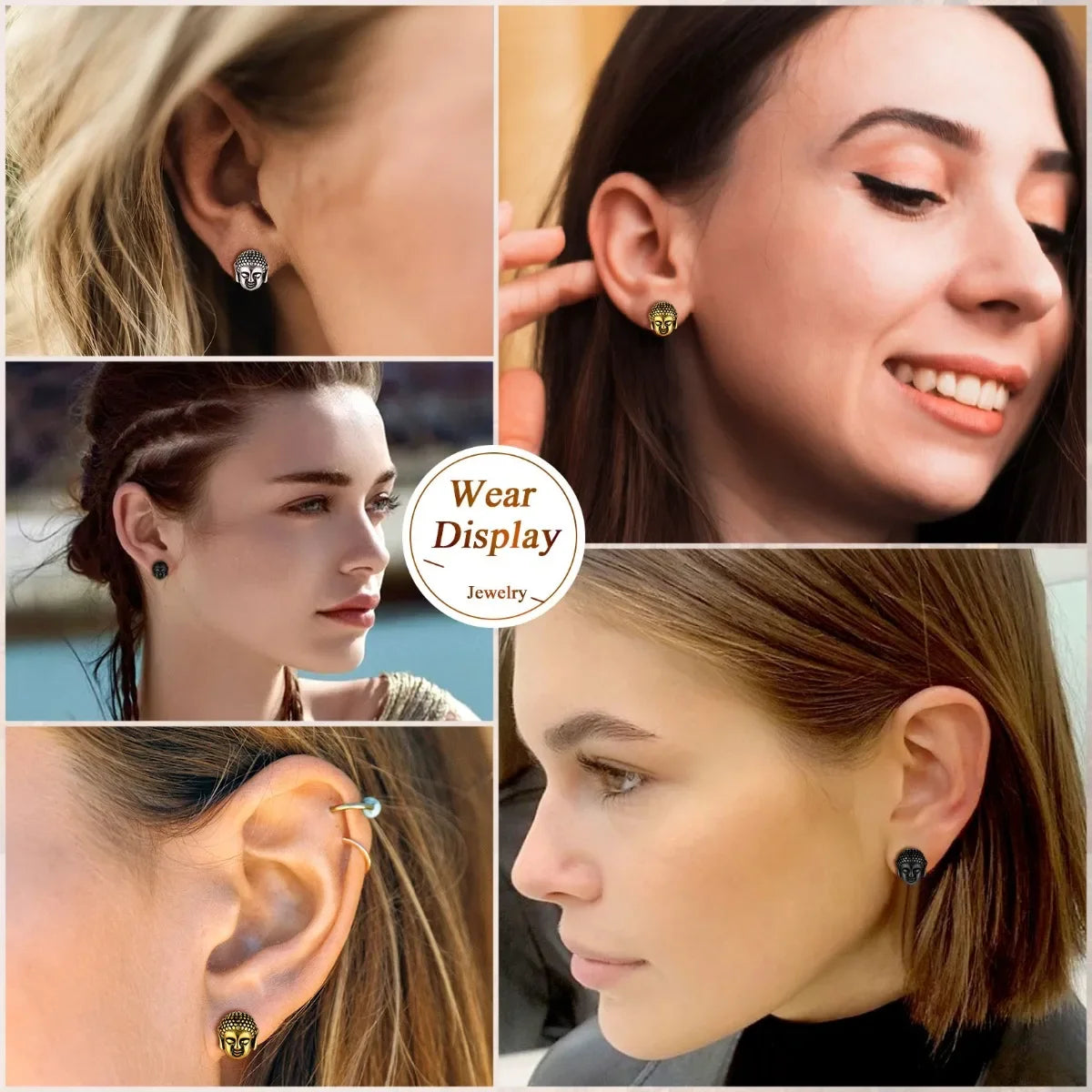 Σκουλαρίκια καρφίτσα με κεφάλι Βούδα