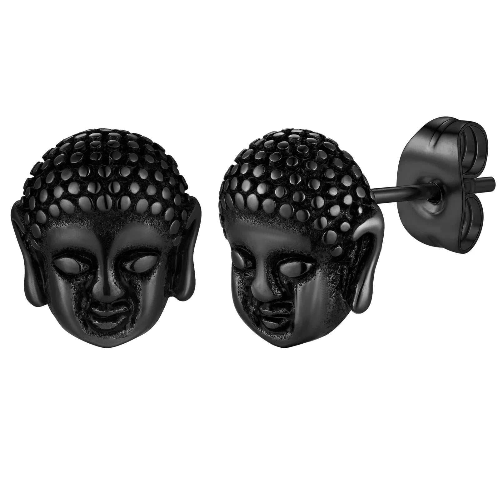 Boucles d'Oreilles Clou Tête de Bouddha noir