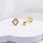 Σκουλαρίκια καρφίτσα Τετράφυλλο Τριφύλλι χρυσό