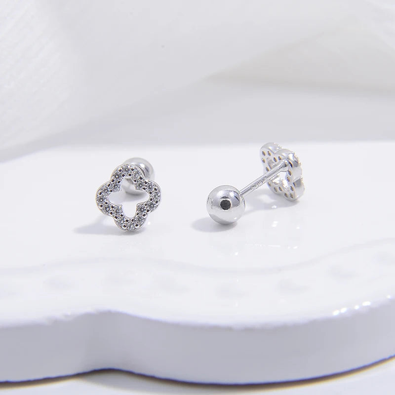 Σκουλαρίκια καρφίτσα Τετράφυλλο Τριφύλλι ασημί