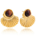 Σκουλαρίκια με χρυσό κοχύλι και πέτρα ματιού της τίγρης