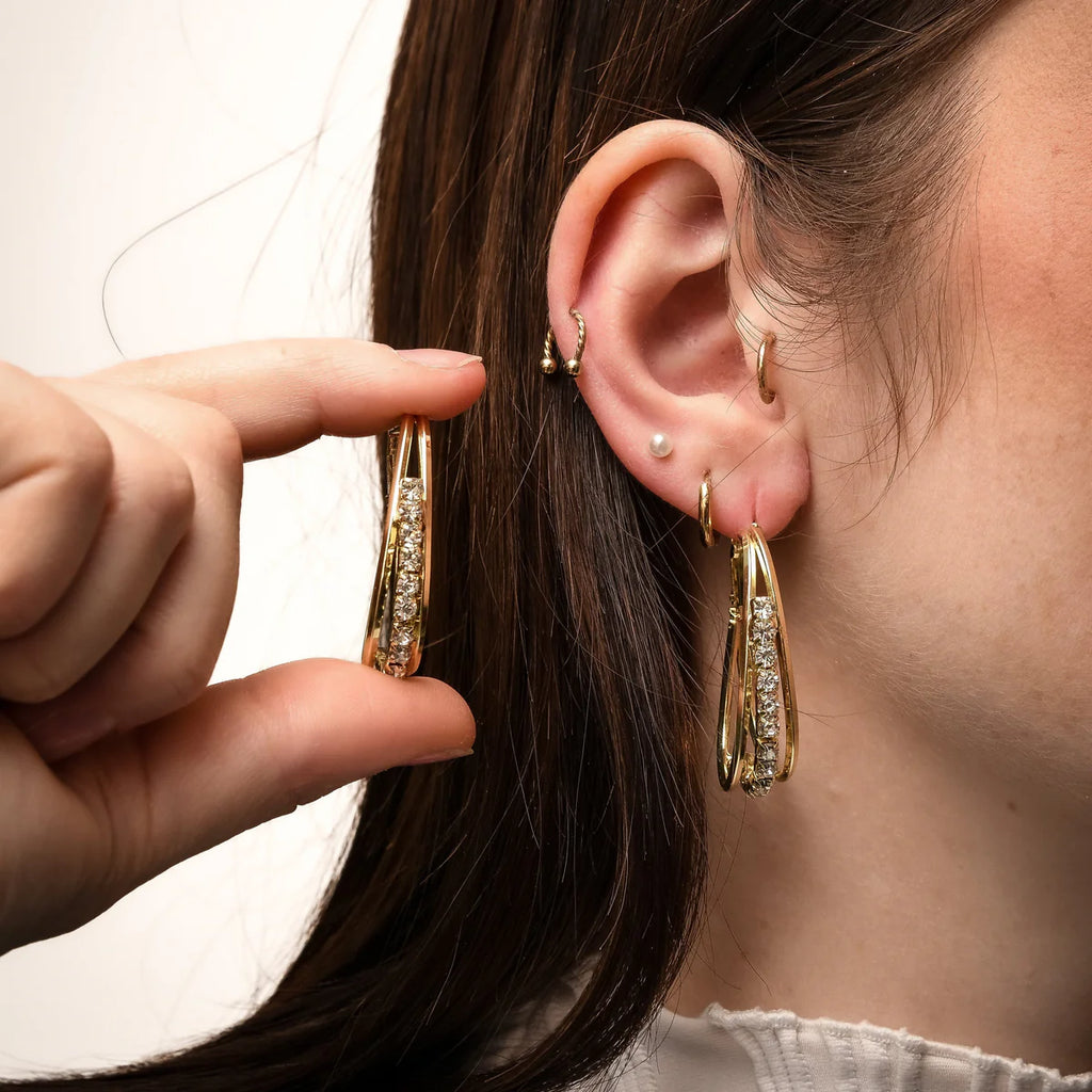 Σκουλαρίκια κρίκοι με στρας χρυσά Loriele 