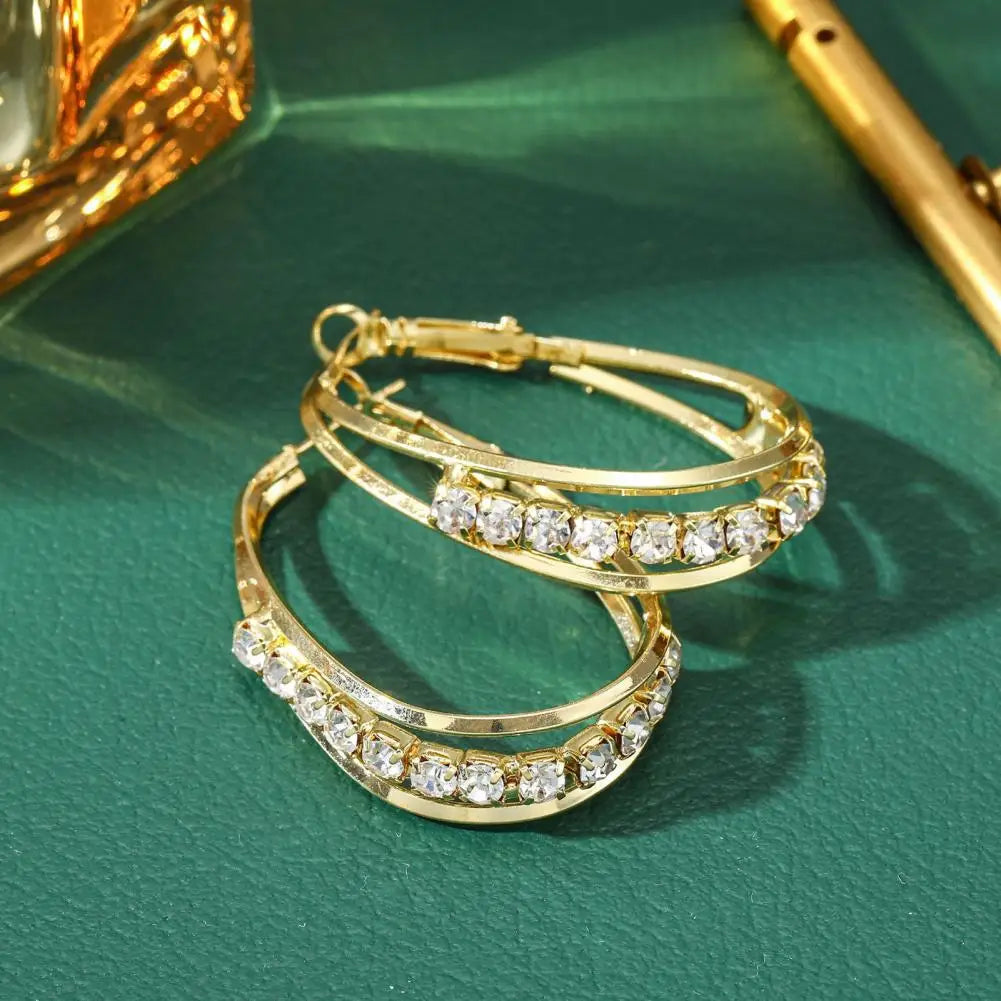 Σκουλαρίκια κρίκοι με στρας χρυσά Loriele 