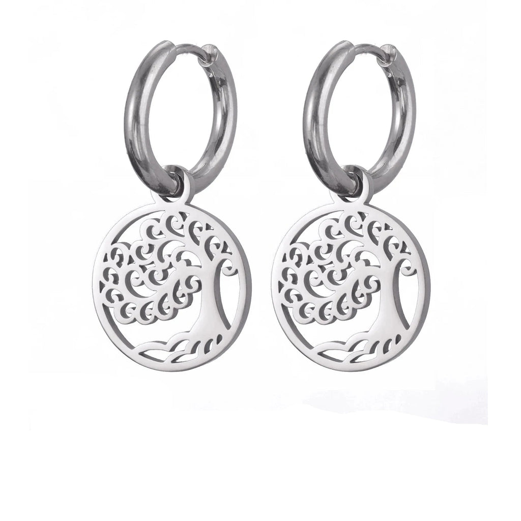 Κρεμαστά Σκουλαρίκια Κρίκοι Δέντρο της Ζωής Ασημένια