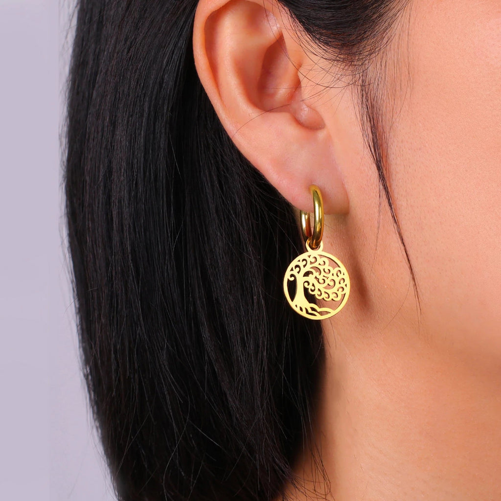 Κρεμαστά Σκουλαρίκια Κρίκοι Δέντρο της Ζωής Χρυσά