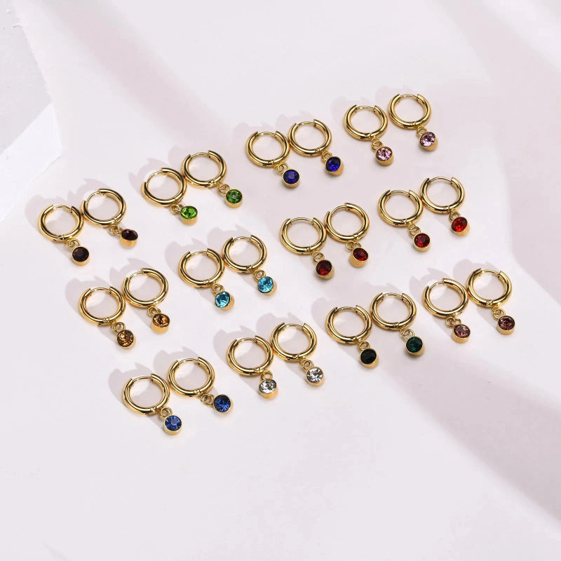 Boucles d'Oreilles Créoles avec Zircon Pierre de Naissance