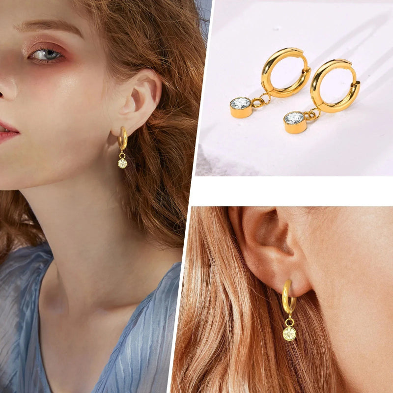 Σκουλαρίκια Κρίκοι με Ζιργκόν Λίθο Γέννησης 