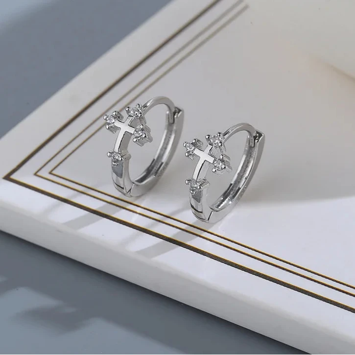 Σκουλαρίκια Κρίκοι Σταυρός του Ιησού με Ζιρκόν