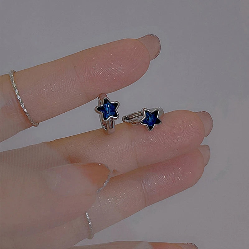 Boucles d'Oreilles Créoles Etoile Bleue