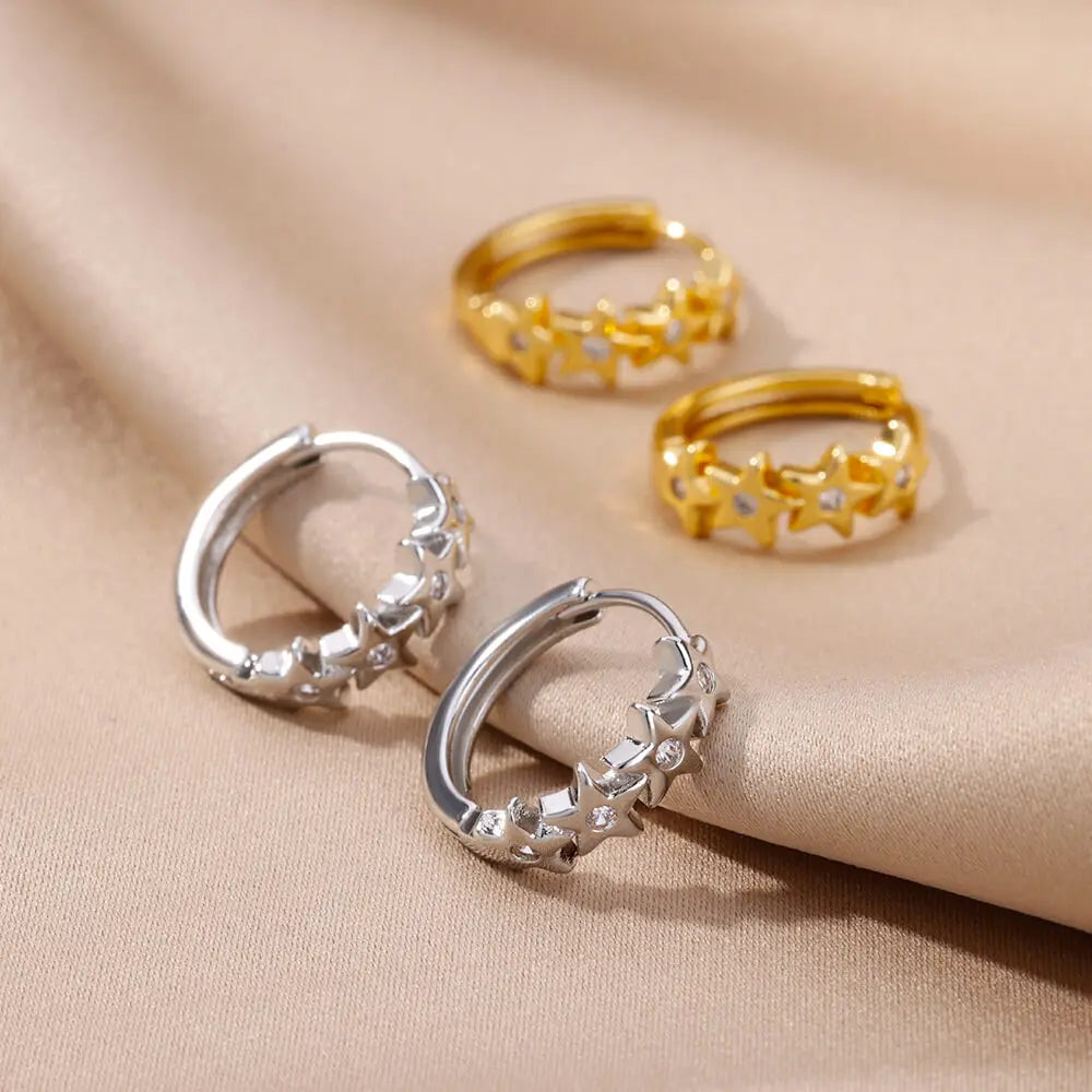 Boucles d'Oreilles Créoles Etoiles avec Zircon argent