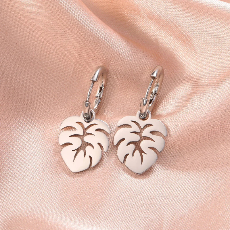 Σκουλαρίκια Κρίκοι Φύλλο Φοίνικα ασημί