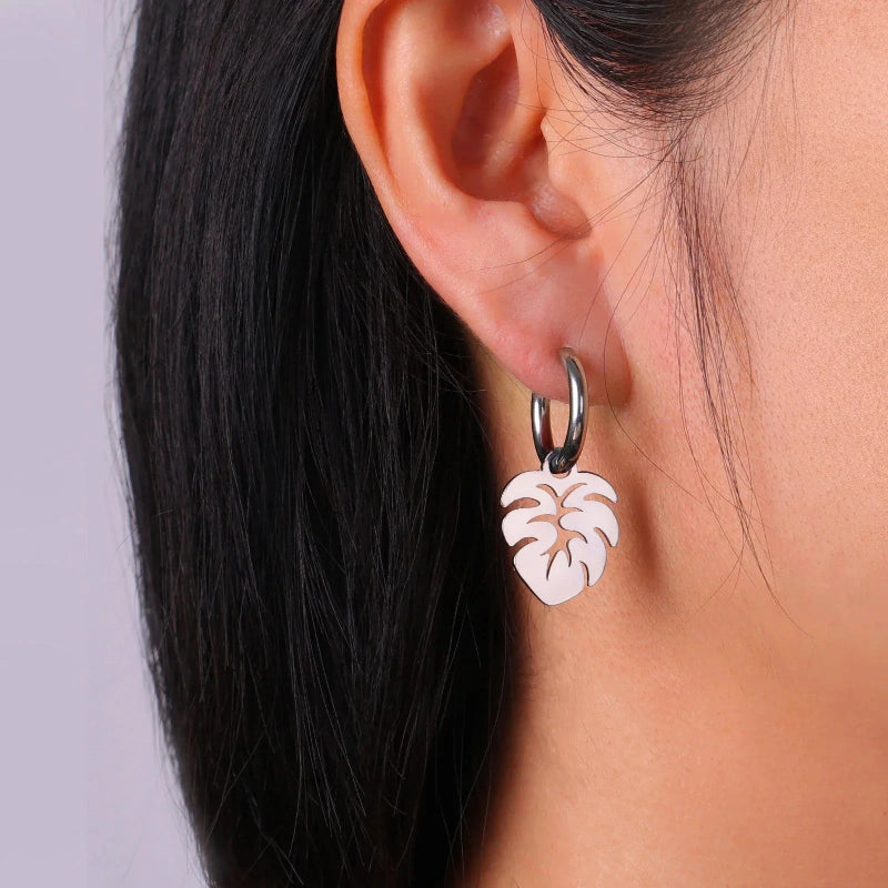 Σκουλαρίκια Κρίκοι Φύλλο Φοίνικα ασημί