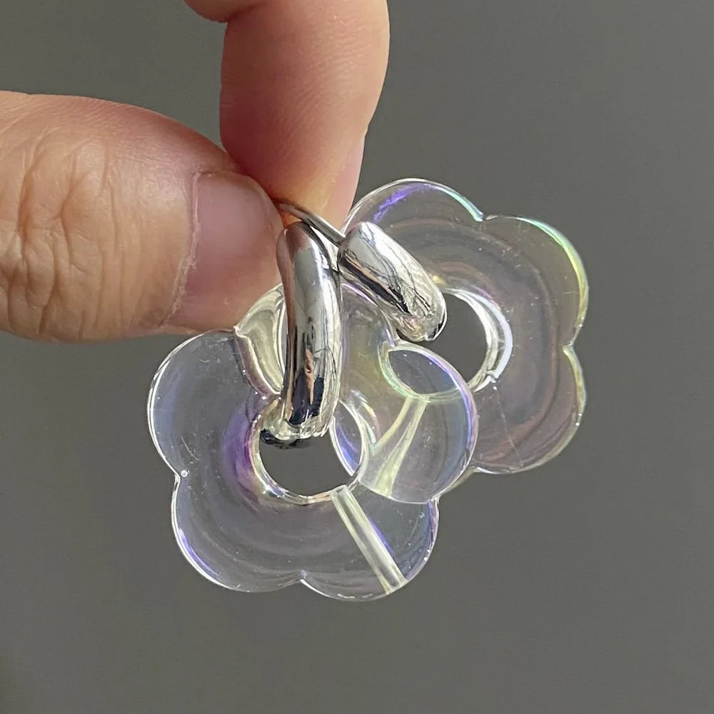 Σκουλαρίκια Κρίκοι με Λουλούδι από Ρητίνη