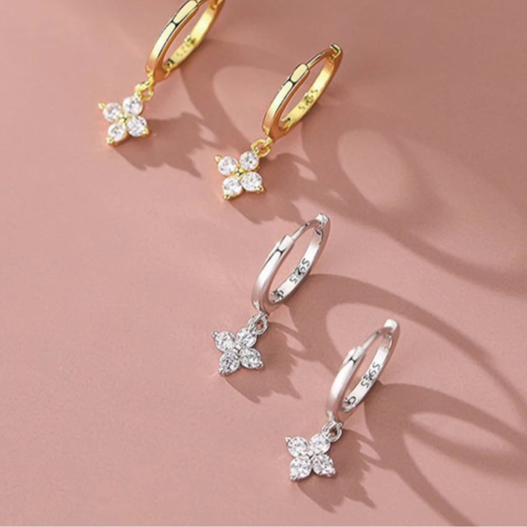 Σκουλαρίκια Κρίκοι Λουλούδι Ζιργκόν ασήμι