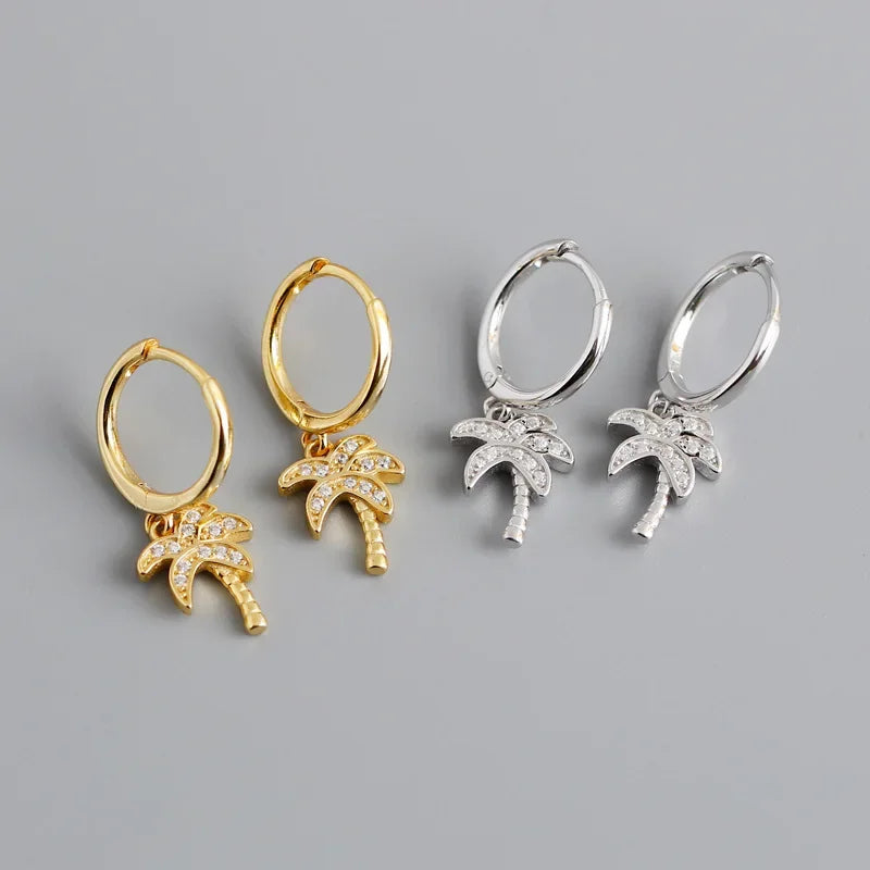 Σκουλαρίκια Κρίκοι Φοινικόδεντρο με Ζιρκόν ασημένιο
