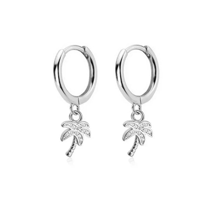 Boucles d'Oreilles Créoles Palmier avec Zircon argent