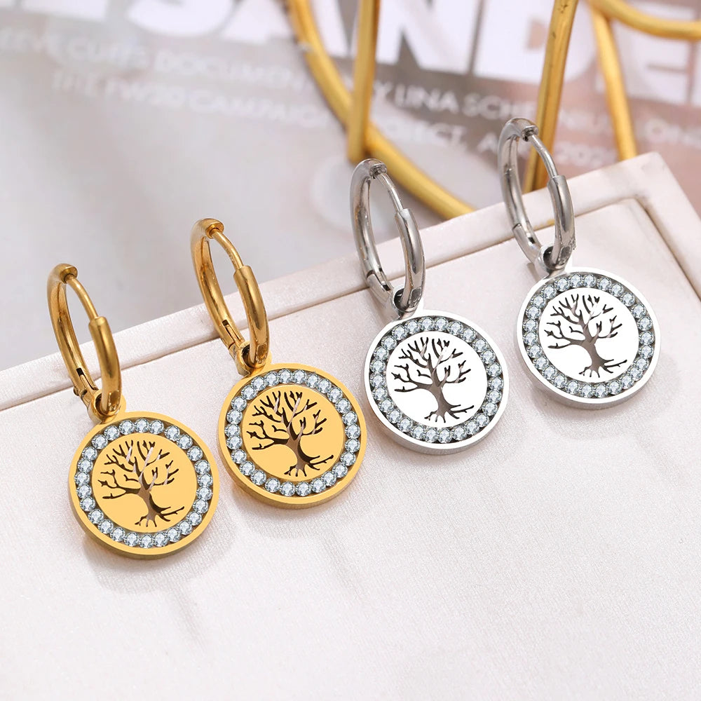 Κρεμαστά Σκουλαρίκια Κρίκοι Δέντρο της Ζωής ασημένια