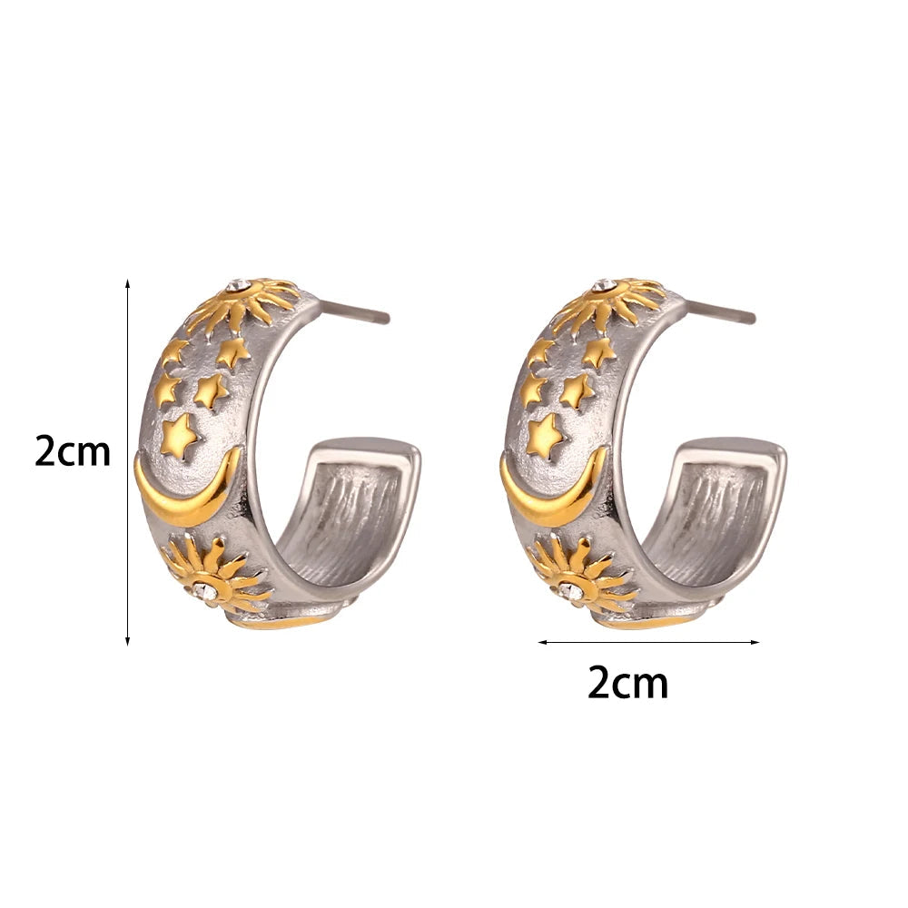 Σκουλαρίκια Κρίκοι Ρετρό Ήλιος ασημένια