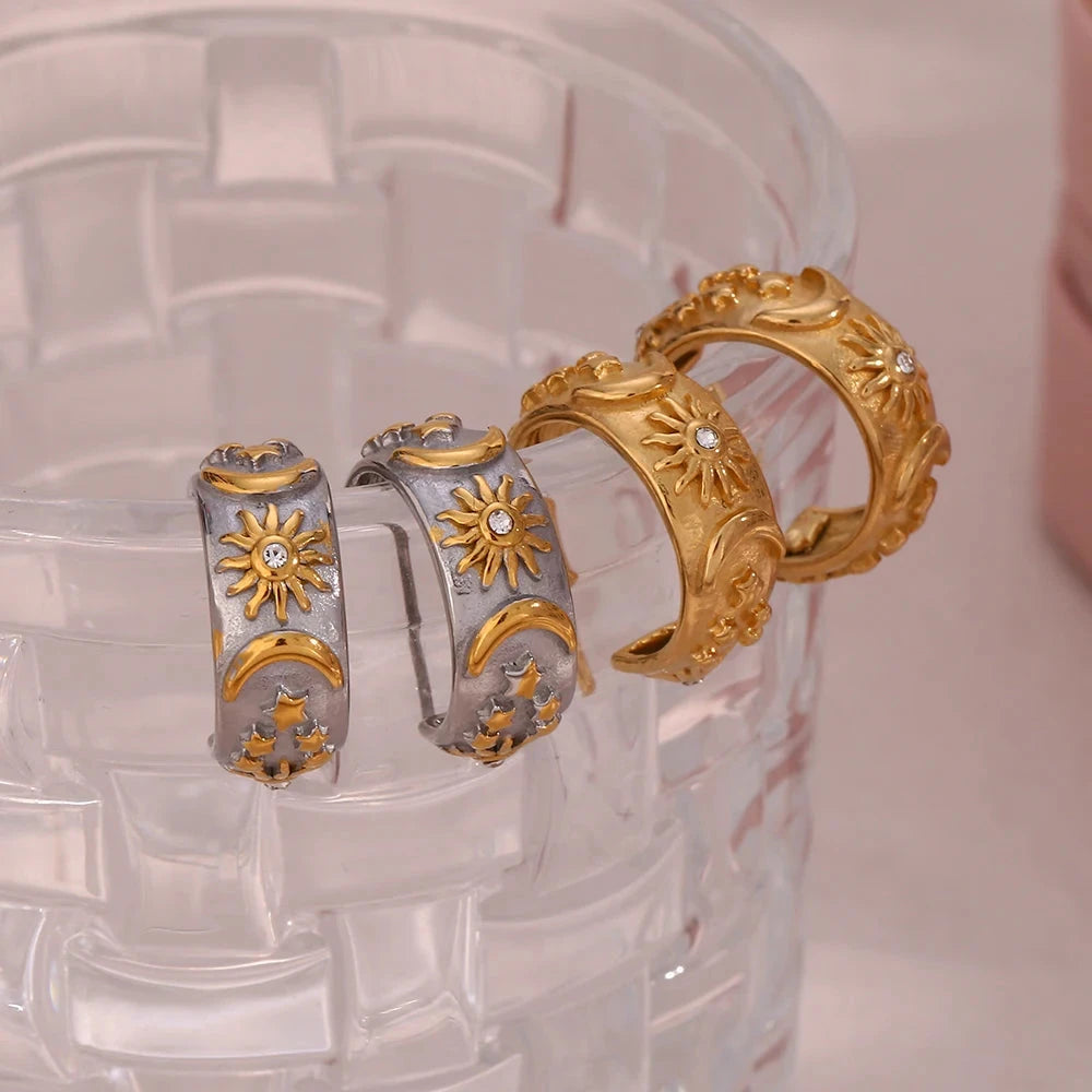 Σκουλαρίκια Κρίκοι Ρετρό Ήλιος ασημένια