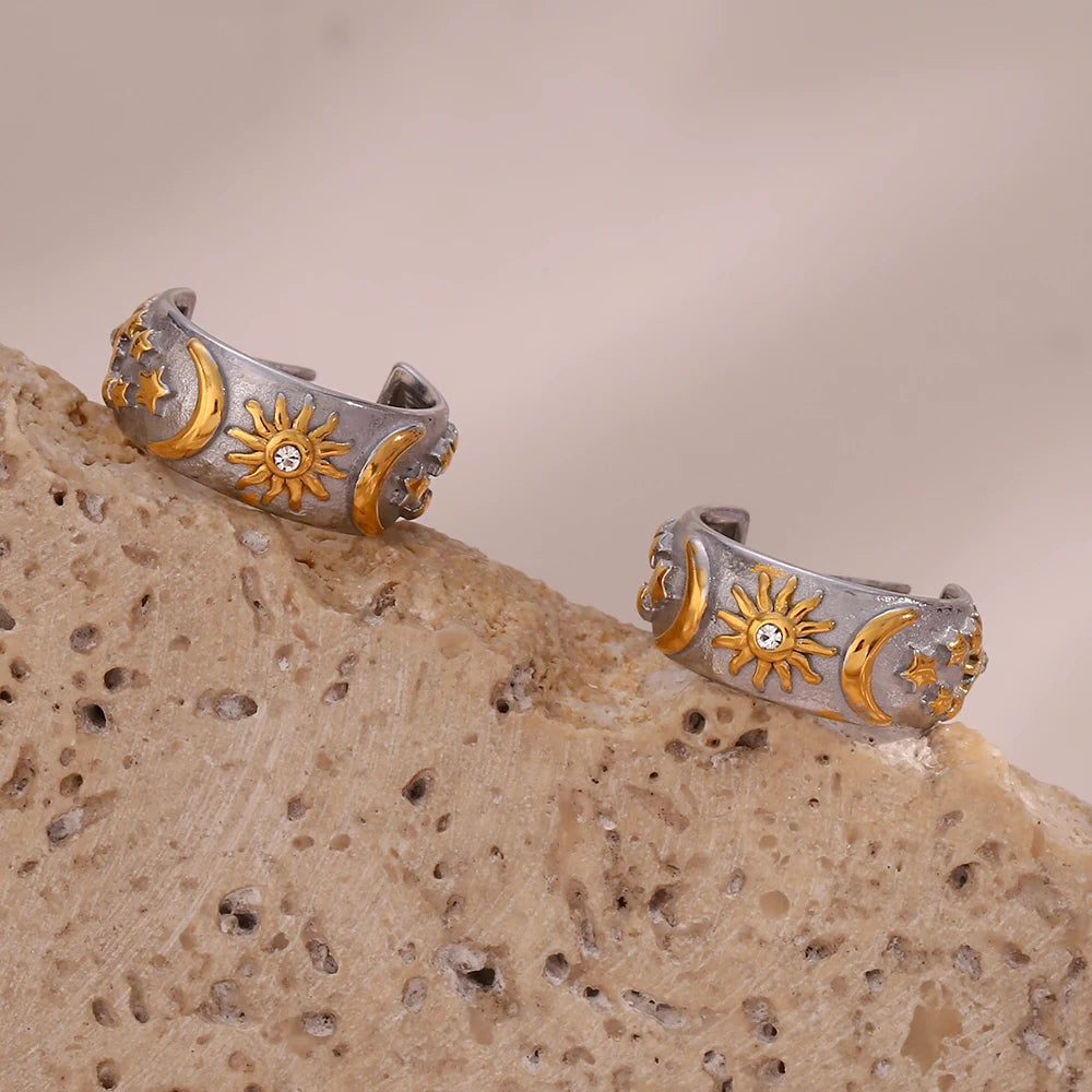 Σκουλαρίκια Κρίκοι Ρετρό Ήλιος ασημένια