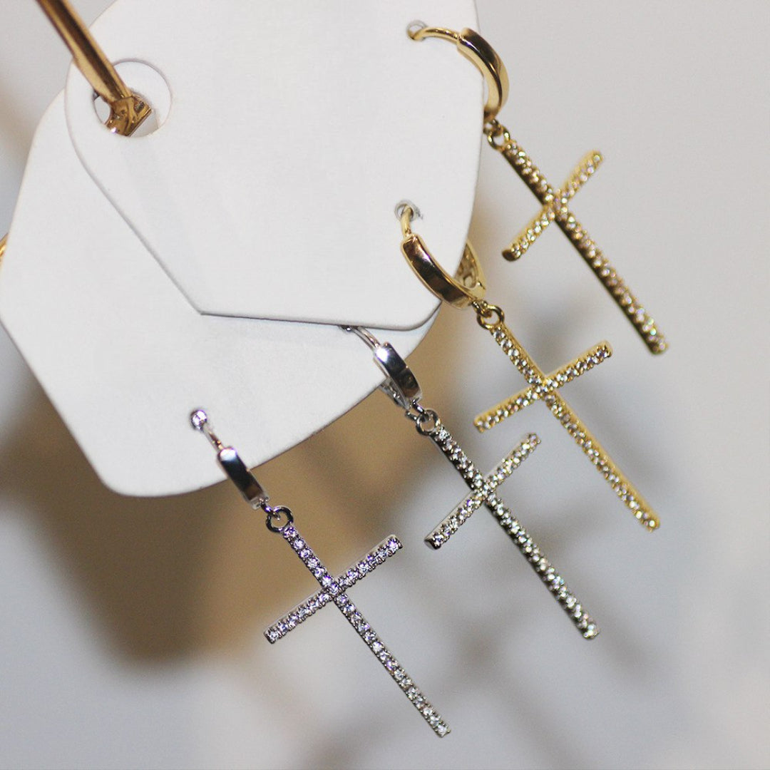 Σκουλαρίκια Σταυρός Ζιργκόν Κρίκος 