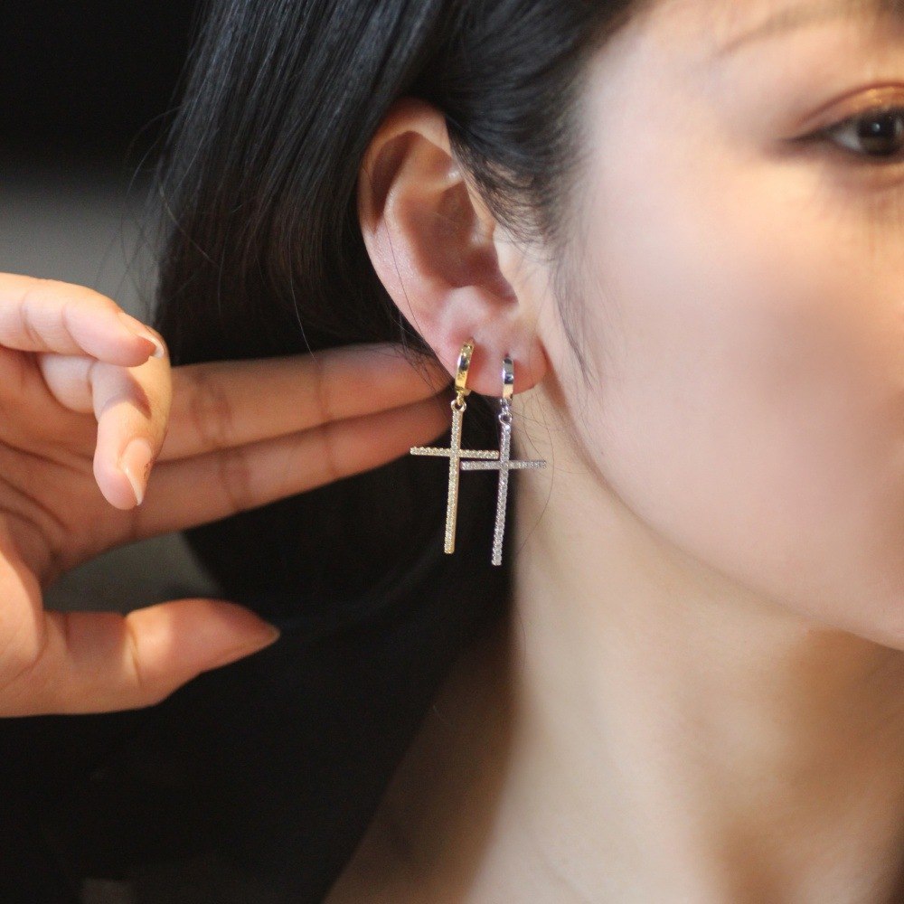 Σκουλαρίκια Σταυρός Ζιργκόν Κρίκος 