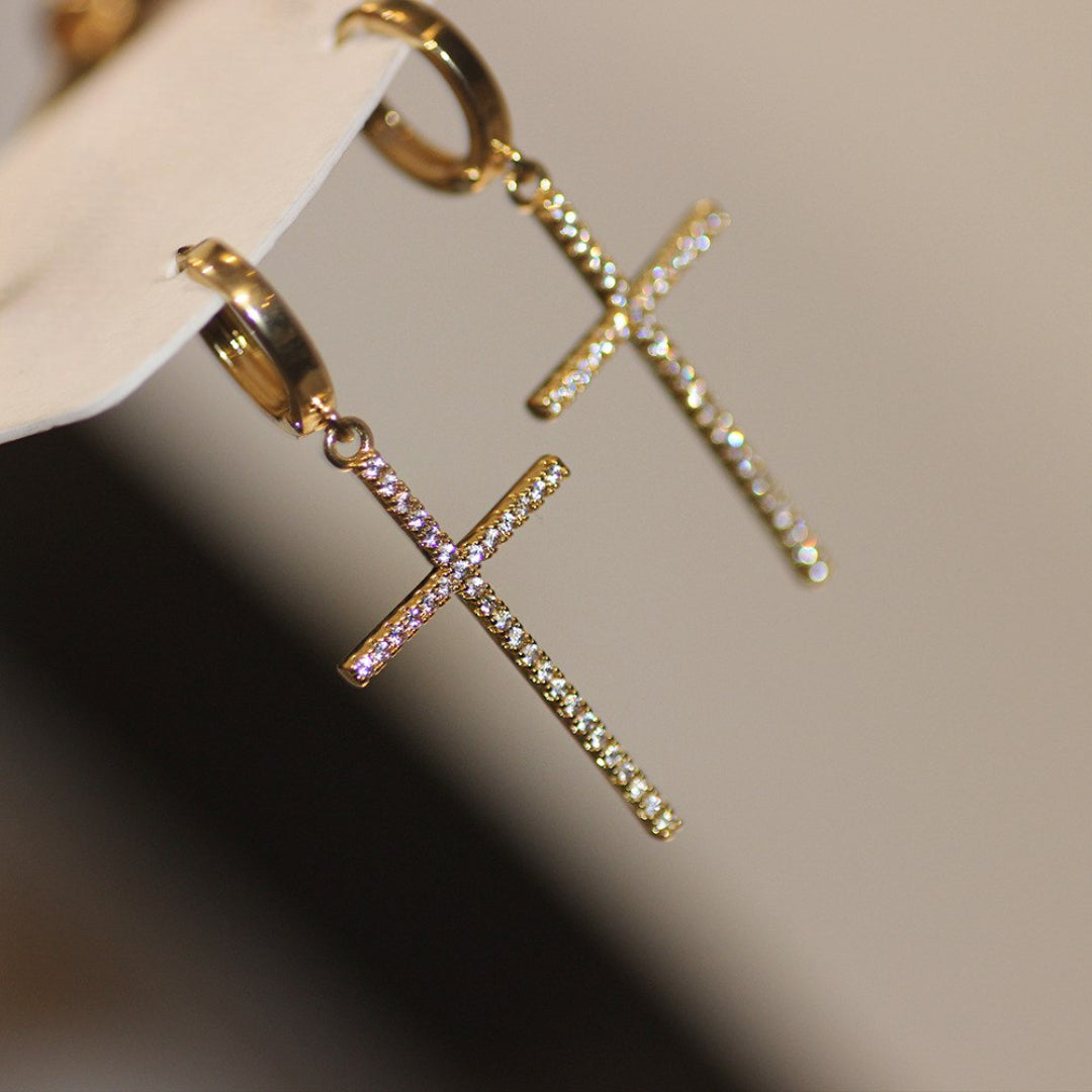 Σκουλαρίκια Σταυρός Ζιργκόν Κρίκος 