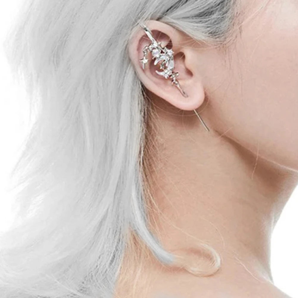 Boucles d'oreilles "Ear Cuff" croissant de lune et étoiles argent