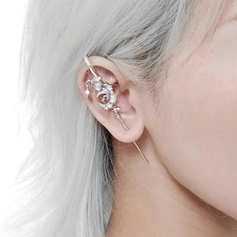 Boucles d'oreilles "Ear Cuff" croissant de lune et étoiles argent