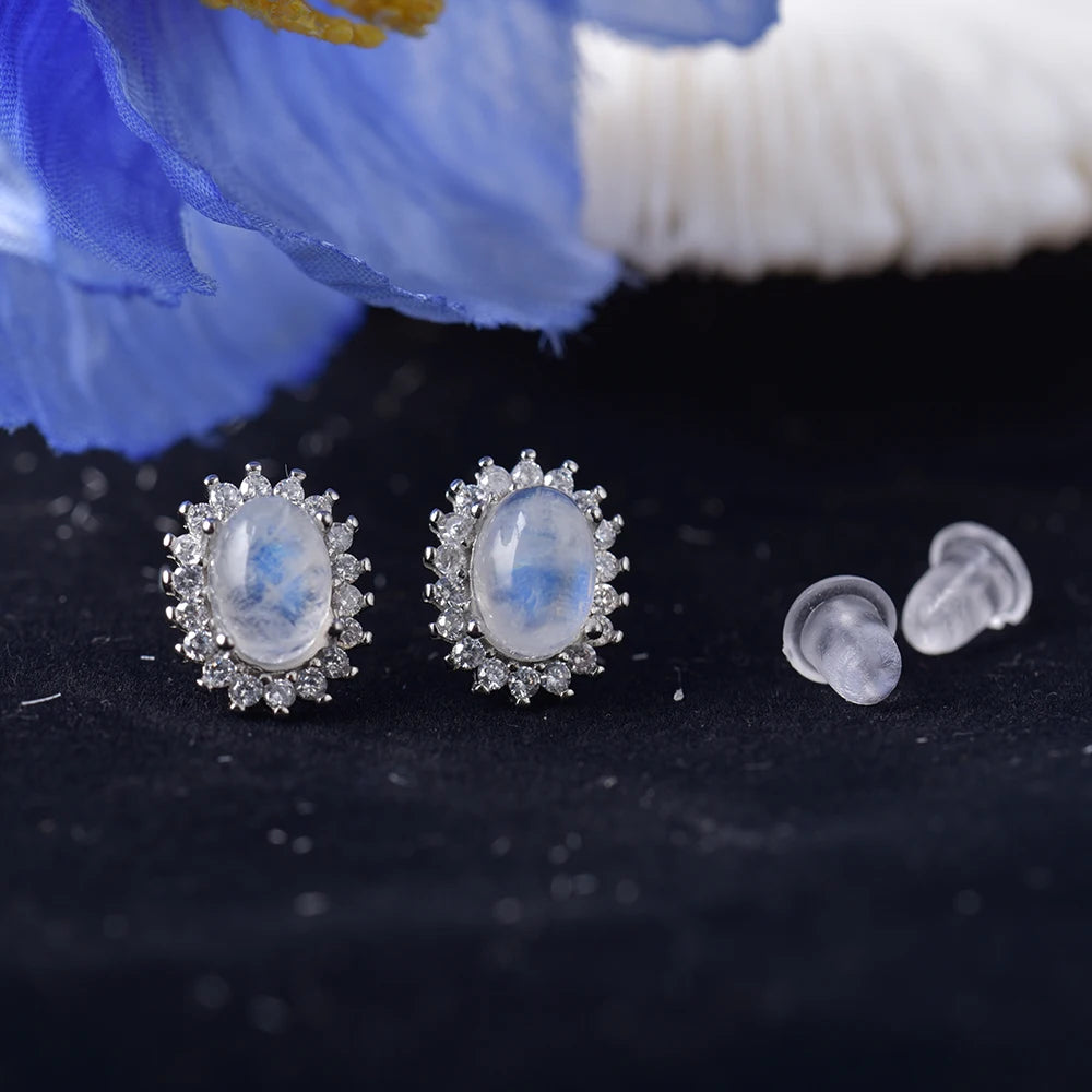 Σκουλαρίκια με φεγγαρόπετρα σε λουλουδένιο σχέδιο