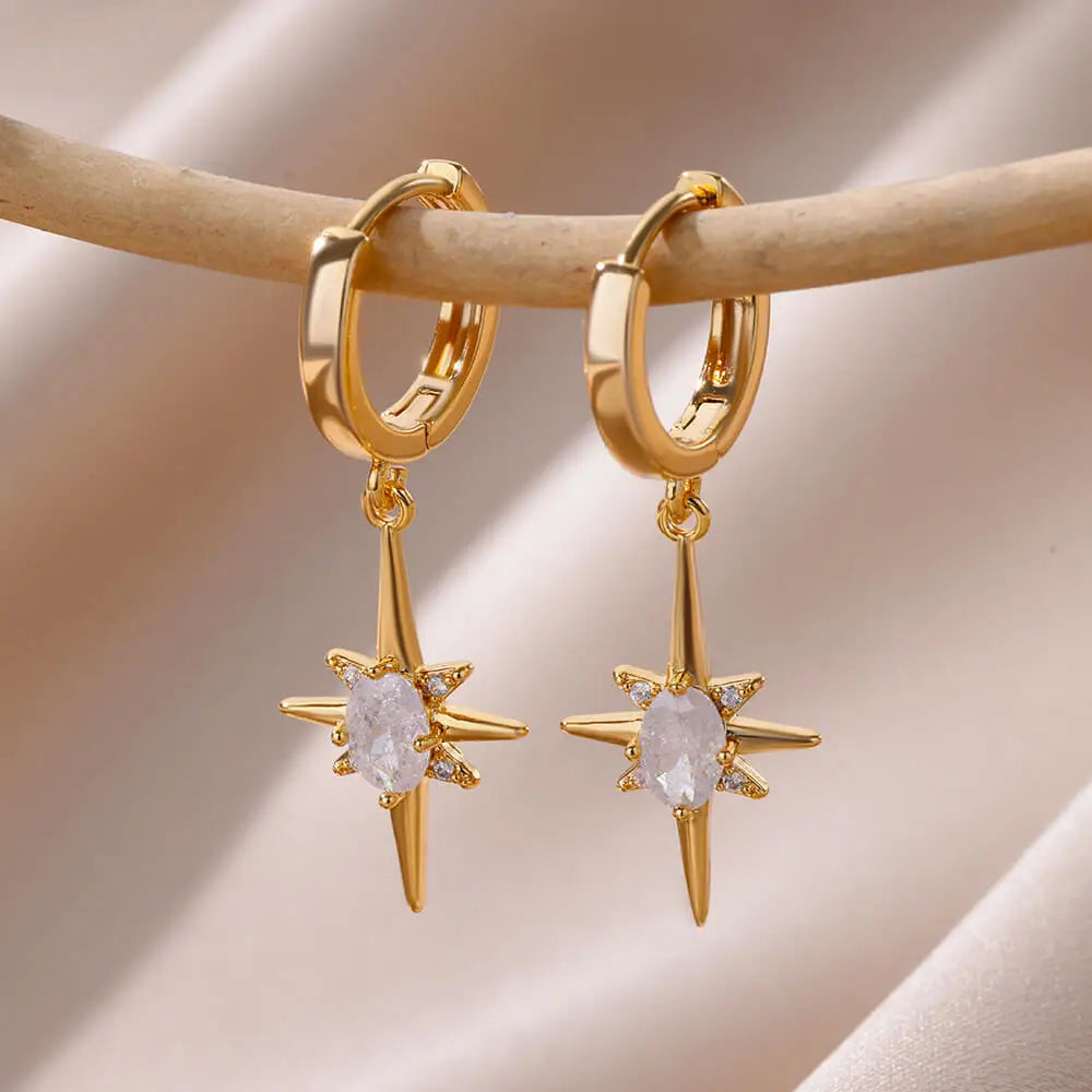 Σκουλαρίκια Γυναικεία Κρίκοι Αστέρι και Ζιρκόνιο