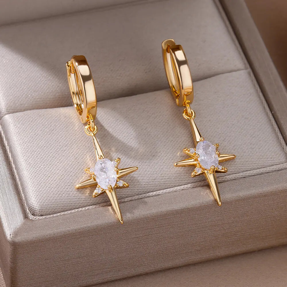 Σκουλαρίκια Γυναικεία Κρίκοι Αστέρι και Ζιρκόνιο