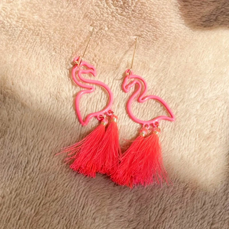 Boucles D'Oreilles Flamants Roses Plumeaux