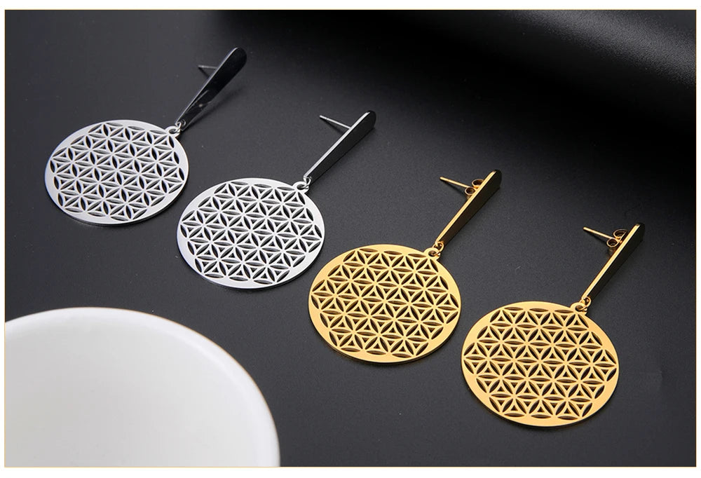 Κρεμαστά Σκουλαρίκια Άνθος της Ζωής για Γυναίκες Μαντάλα ασήμι