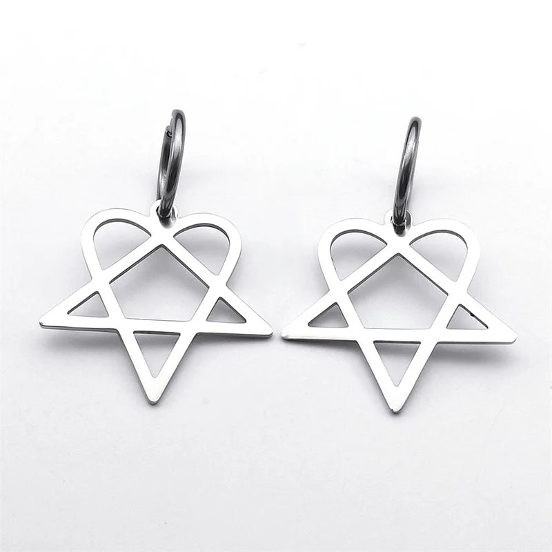 Σκουλαρίκια Goth "Heartagram" Καρδιά Πεντάγραμμο ασημί