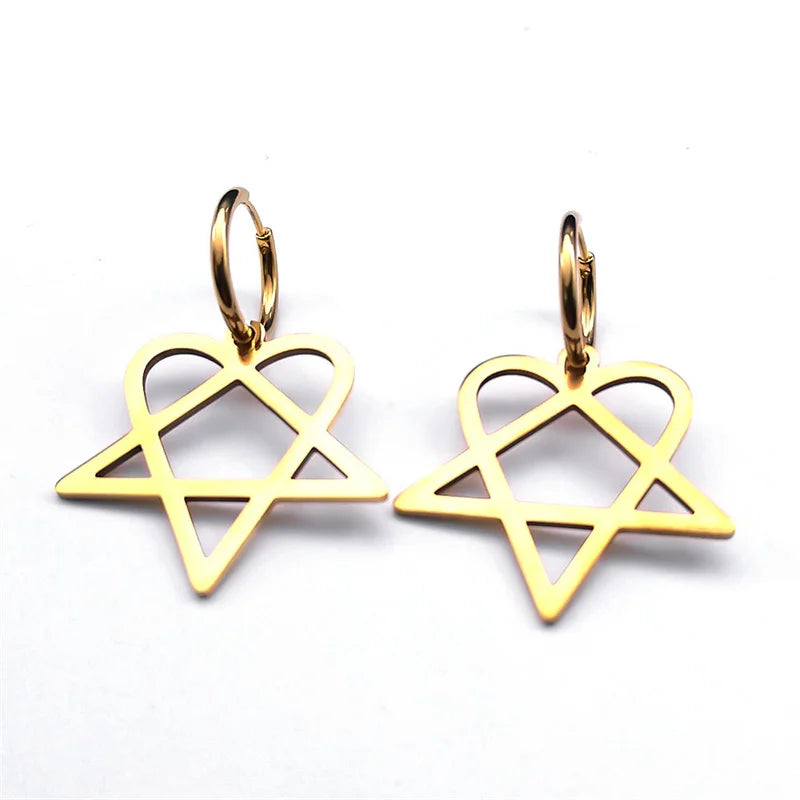 Σκουλαρίκια Goth "Heartagram" Καρδιά Πεντάγραμμο χρυσό