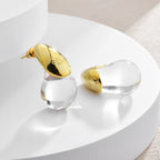 Σκουλαρίκια καρφίτσα με διάφανο σταγονίδιο νερού χρυσά